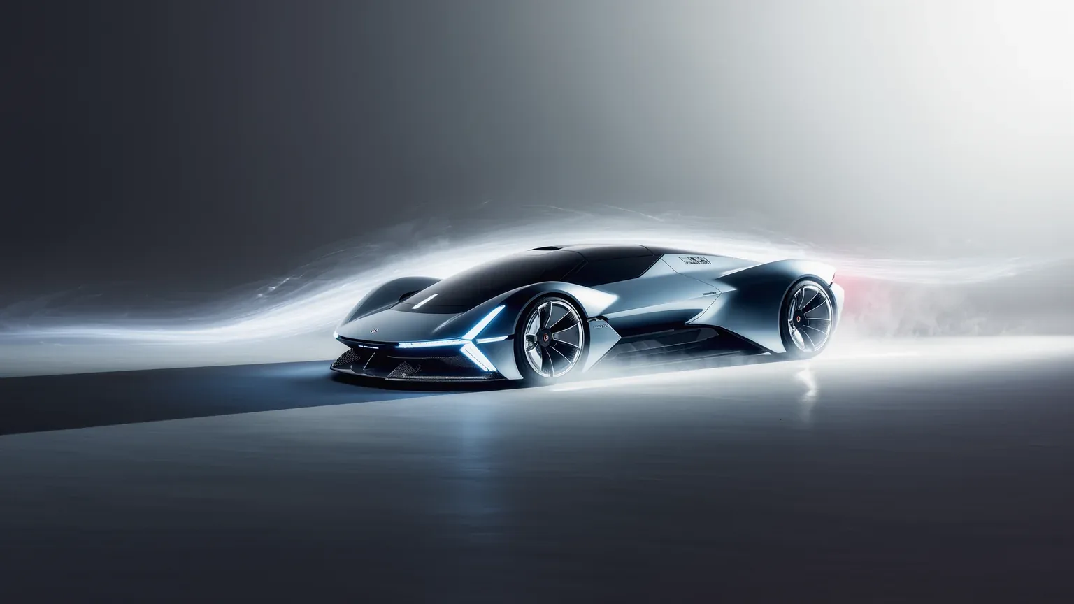 A futuristic electric sports car surrounded by streaks of light